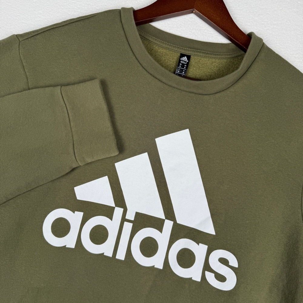 Adidas Golf Mens M Olive Green Logo Fleece Crewneck Sweatshirt ADVR0802